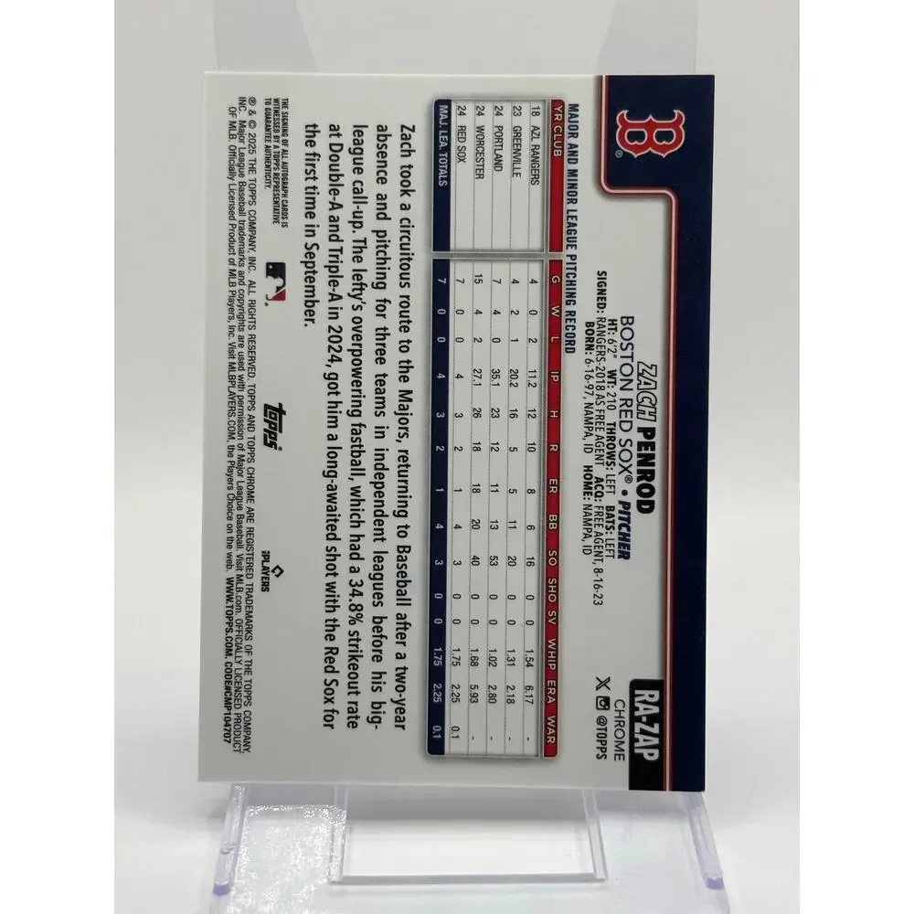 2025 Topps Chrome Zach Penrod Rookie Black & White Mini-Diamond Auto SSP Red Sox